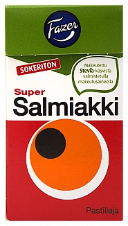 Fazer Super Salmiakki Pastilles with Stevia (Case of 20)