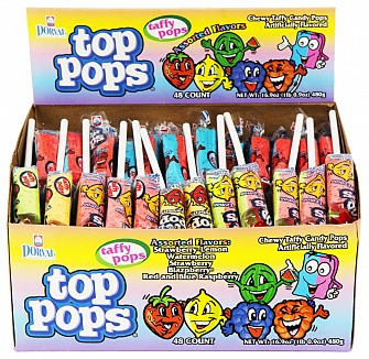 Top Pops Assorted Flavour Taffy Pops (Box of 48)