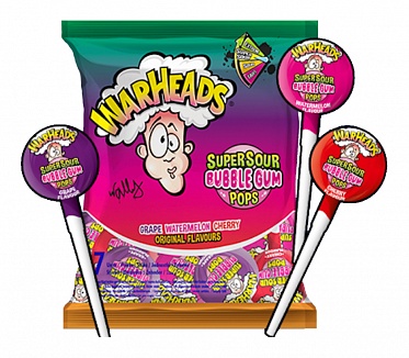 Warheads Super Sour Bubble Gum Pops Assorted Flavours (22 x 105g)