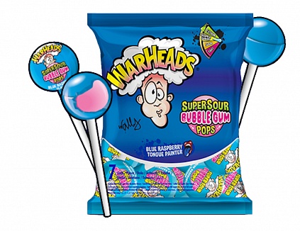 Warheads Super Sour Bubble Gum Pops Blue Raspberry (22 x 105g)